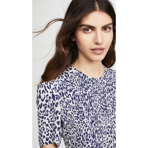 BAUM UND PFERDGARTEN Silk Short Sleeve Leopard Print Smocked Front Midi Dress 14 - Picture 8 of 16